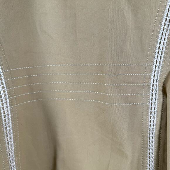 ST JOHN SPORT Marie Gray Tan Short 3-Button Blazer w/Crochet Trim Size P 2 - Picture 6 of 9